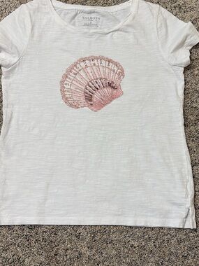 Talbots White Short-Sleeve Tee with Pink Shell Graphic